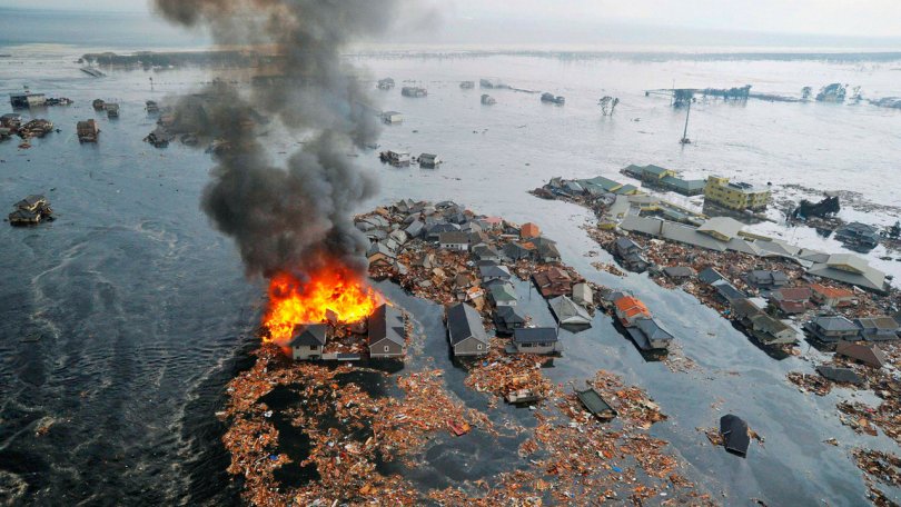 Maisons de Natori City emportées par le Tsunami qui a suivi le tremblement de terre qui a touché le Japon. 11.03.2011 